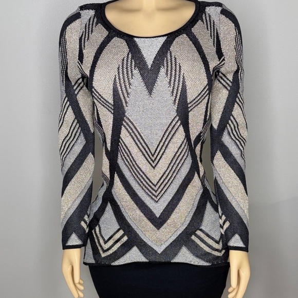 International Concepts Chevron Sweater Size XS Metallic Shimmer Sexy Scoop Neck - Picture 2 of 16